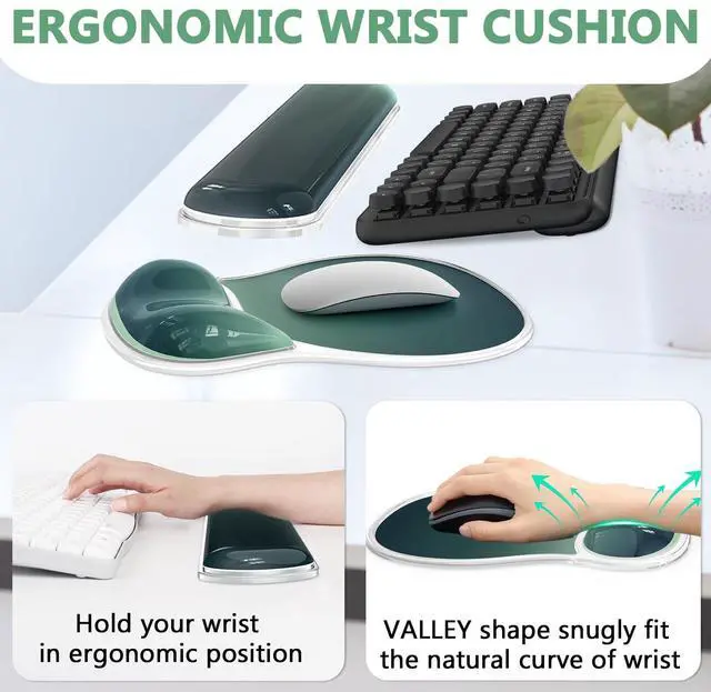 Alt view image 2 of 7 - Ergonomic Mouse Pad with Wrist Rest& Keyboard Wrist Rest, Wrist Rest for Computer Keyboard, Pain Relief, Non-Slip Gel Base, Mousepad Wrist Support for Gaming, Office, Waterdrop Shaped Green