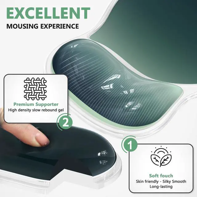 Alt view image 3 of 7 - Ergonomic Mouse Pad with Wrist Rest& Keyboard Wrist Rest, Wrist Rest for Computer Keyboard, Pain Relief, Non-Slip Gel Base, Mousepad Wrist Support for Gaming, Office, Waterdrop Shaped Green