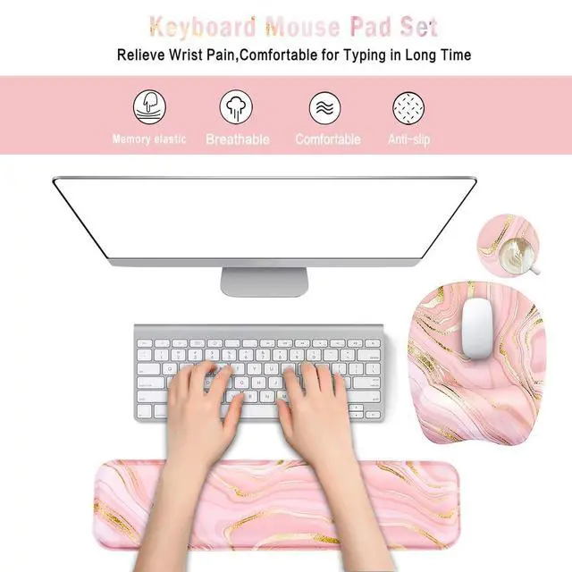 Alt view image 2 of 7 - Keyboard Wrist Rest Mouse Pad Wrist Support for Computer Desktop/Laptop/Notebook Memory Foam Keyboard Pad Ergonomic Hand Rest Wrist Cushion for Home Office Gaming - Pink Fluid