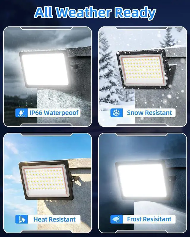 Alt view image 4 of 7 - 60W LED Flood Light Outdoor with 6ft Plug, 7200LM Brighter Security Light, 5000K Daylight Floodlights Exterior, IP66 Waterproof for Yard, Garage, Workshop, Lawn, 2 Pack