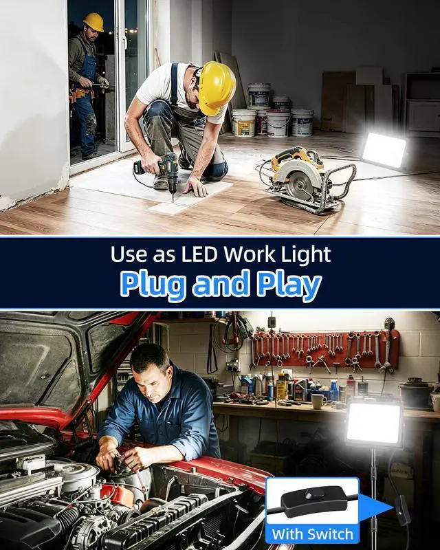 Alt view image 5 of 7 - 60W LED Flood Light Outdoor with 6ft Plug, 7200LM Brighter Security Light, 5000K Daylight Floodlights Exterior, IP66 Waterproof for Yard, Garage, Workshop, Lawn, 2 Pack