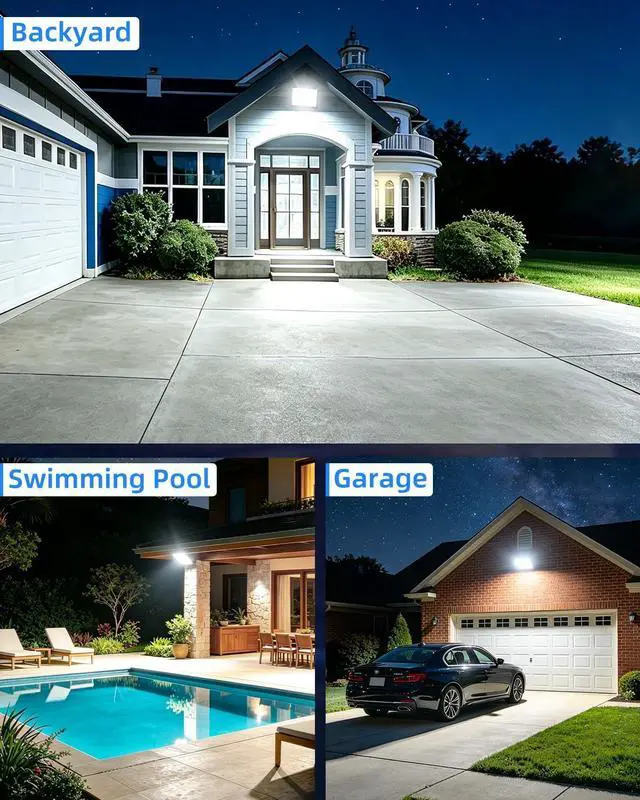 Alt view image 7 of 7 - 60W LED Flood Light Outdoor with 6ft Plug, 7200LM Brighter Security Light, 5000K Daylight Floodlights Exterior, IP66 Waterproof for Yard, Garage, Workshop, Lawn, 2 Pack