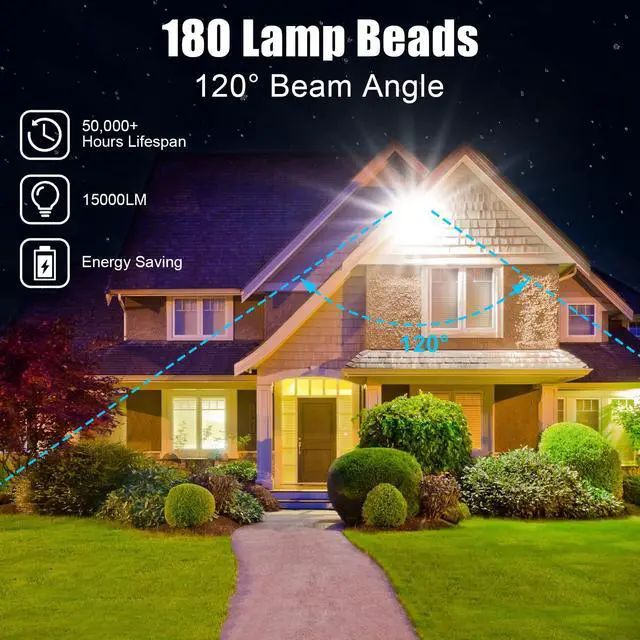 Alt view image 3 of 6 - 150W LED Flood Lights Plug in, Outdoor Security Lights Fixtures 6500K 15000LM Illumination, IP66 Waterproof White Lighting for Ball Ground, Parking Lot, Pathway, Yard (1 Pack)