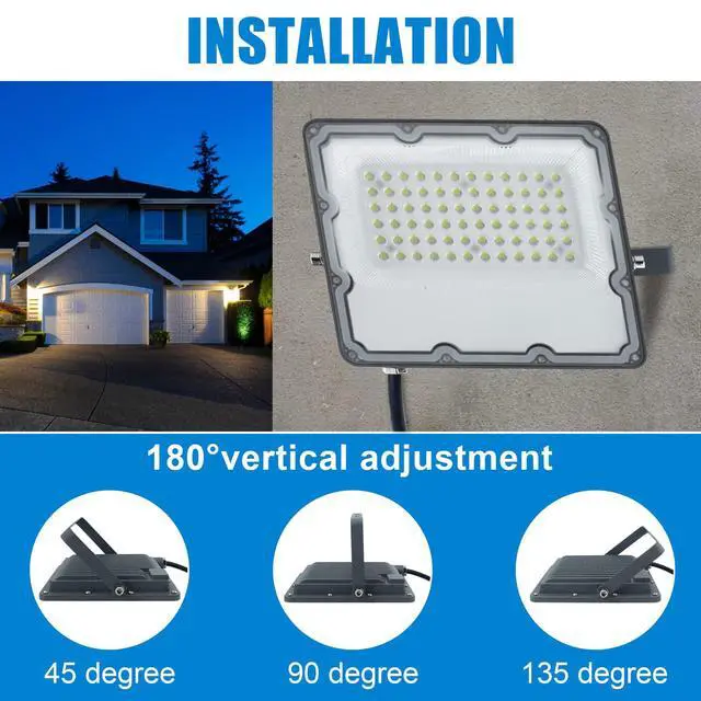 Alt view image 6 of 6 - 150W LED Flood Lights Plug in, Outdoor Security Lights Fixtures 6500K 15000LM Illumination, IP66 Waterproof White Lighting for Ball Ground, Parking Lot, Pathway, Yard (1 Pack)