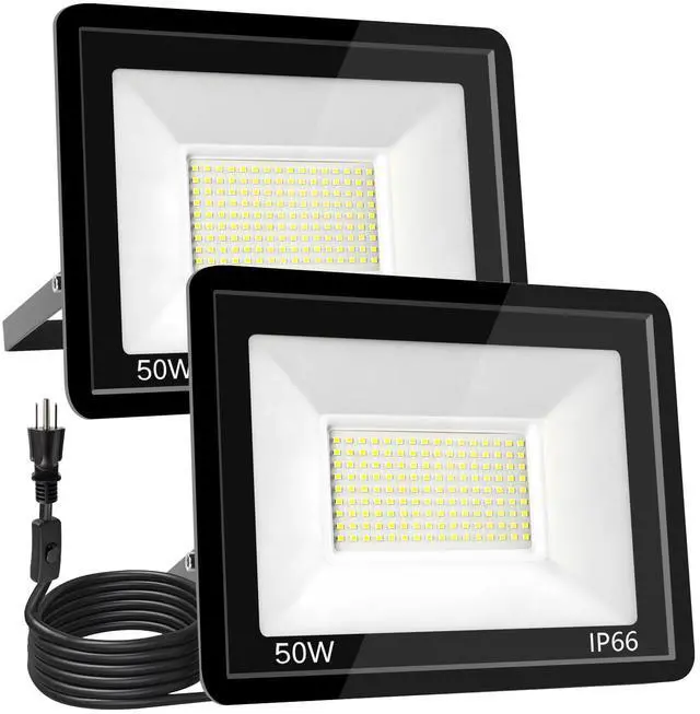 Main image of 50W LED Flood Light Outdoor 6500K Daylight White,7000LM Super Brighter LED Work Light,IP66 Waterproof Security Light with Switch and Plug for Garage, Garden, Yard, Stadium 2Pack