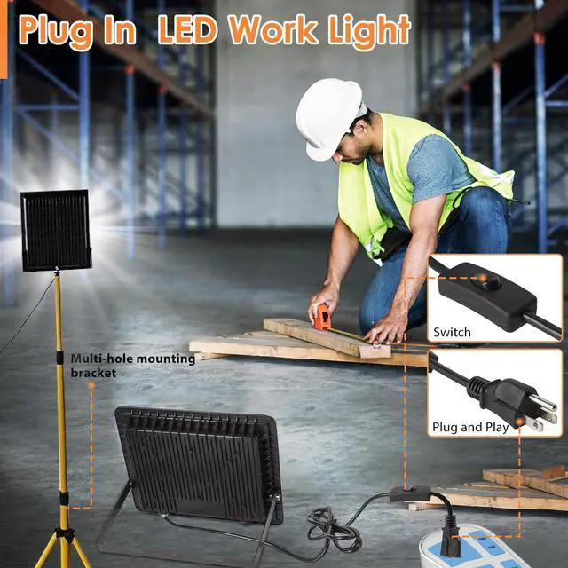 Alt view image 7 of 7 - 50W LED Flood Light Outdoor 6500K Daylight White,7000LM Super Brighter LED Work Light,IP66 Waterproof Security Light with Switch and Plug for Garage, Garden, Yard, Stadium 2Pack