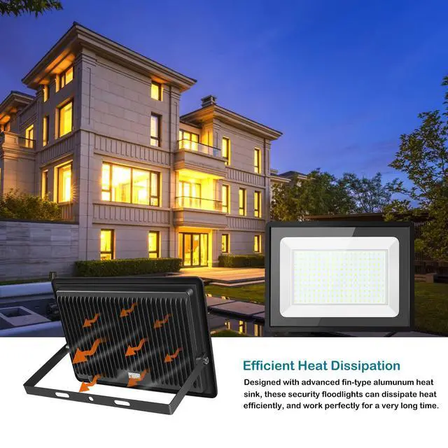 Alt view image 3 of 7 - 2 Pack 80W LED Flood Light Outdoor, 9600LM Super Bright FloodLight with Plug, 5000K Daylight White IP66 Waterproof Commercial Lighting for Backyard Garden Patio Garage
