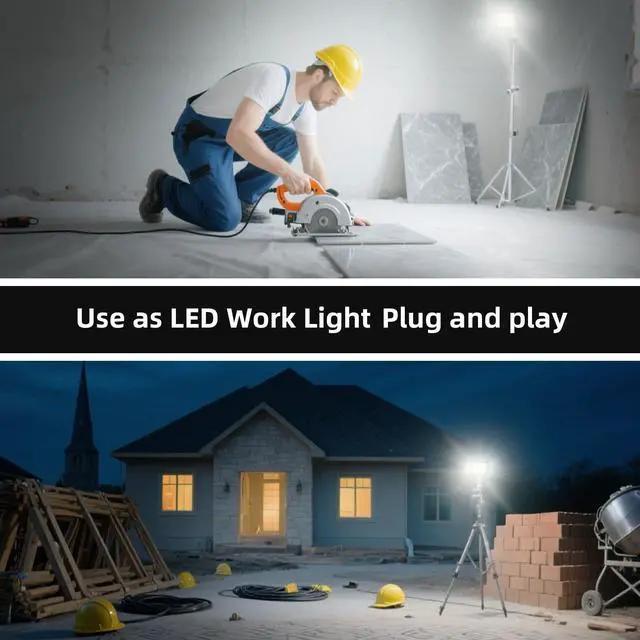 Alt view image 4 of 7 - 2 Pack 80W LED Flood Light Outdoor, 9600LM Super Bright FloodLight with Plug, 5000K Daylight White IP66 Waterproof Commercial Lighting for Backyard Garden Patio Garage