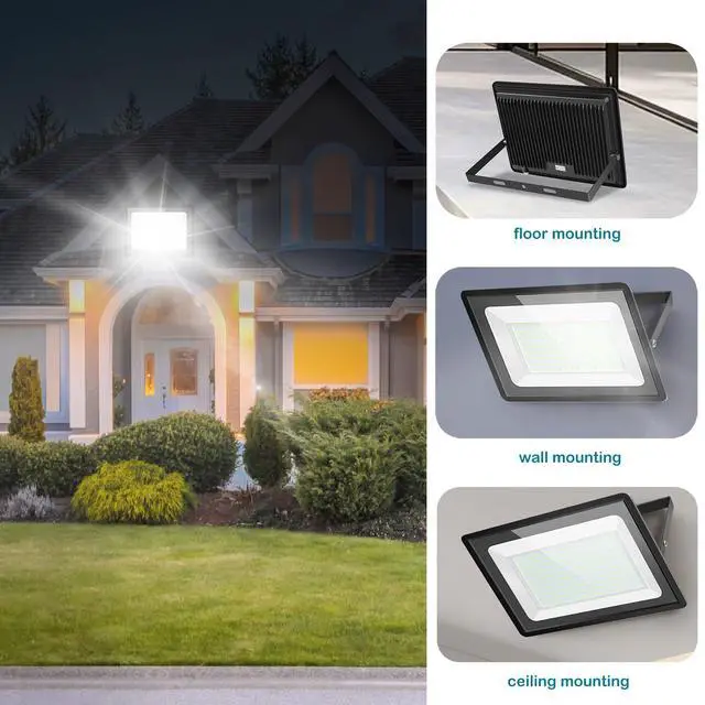 Alt view image 6 of 7 - 2 Pack 80W LED Flood Light Outdoor, 9600LM Super Bright FloodLight with Plug, 5000K Daylight White IP66 Waterproof Commercial Lighting for Backyard Garden Patio Garage