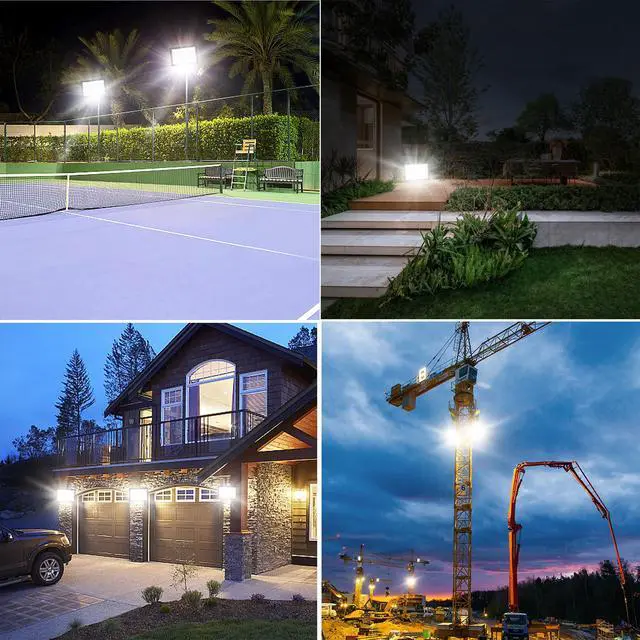 Alt view image 5 of 7 - 2 Pack 80W LED Flood Light Outdoor, 9600LM Super Bright FloodLight with Plug, 5000K Daylight White IP66 Waterproof Commercial Lighting for Backyard Garden Patio Garage