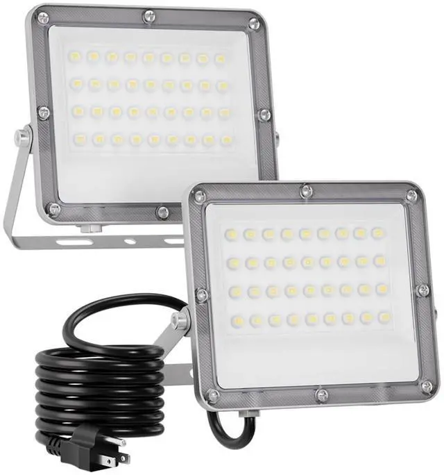 Main image of 35W Plug in LED Flood Lights Outdoor, 3500lm Super Bright LED Work Light with 5.9FT Plug, IP66 Waterproof 6000K Flood Lighting for Backyard, Workshop, Basketball Court, 2 Pack