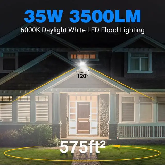 Alt view image 2 of 7 - 35W Plug in LED Flood Lights Outdoor, 3500lm Super Bright LED Work Light with 5.9FT Plug, IP66 Waterproof 6000K Flood Lighting for Backyard, Workshop, Basketball Court, 2 Pack