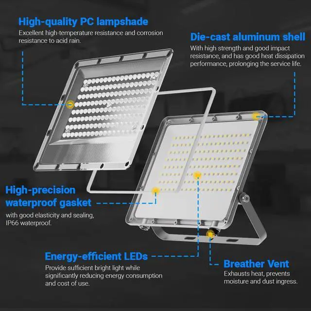 Alt view image 5 of 7 - 35W Plug in LED Flood Lights Outdoor, 3500lm Super Bright LED Work Light with 5.9FT Plug, IP66 Waterproof 6000K Flood Lighting for Backyard, Workshop, Basketball Court, 2 Pack
