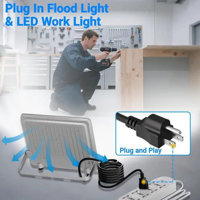 Alt view image 3 of 7 - 35W Plug in LED Flood Lights Outdoor, 3500lm Super Bright LED Work Light with 5.9FT Plug, IP66 Waterproof 6000K Flood Lighting for Backyard, Workshop, Basketball Court, 2 Pack