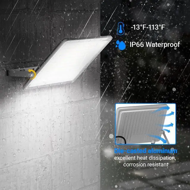 Alt view image 4 of 7 - 35W Plug in LED Flood Lights Outdoor, 3500lm Super Bright LED Work Light with 5.9FT Plug, IP66 Waterproof 6000K Flood Lighting for Backyard, Workshop, Basketball Court, 2 Pack