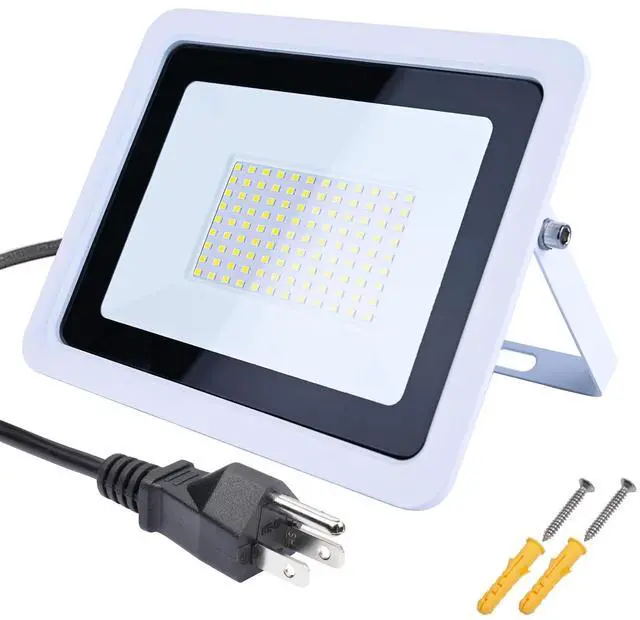 Main image of 100W Super Bright LED Outdoor Flood Light, IP68 Waterproof Landscape Work Lamp with US Plug, White Housing, Cool White Lighting for Garden Roof Yard Store