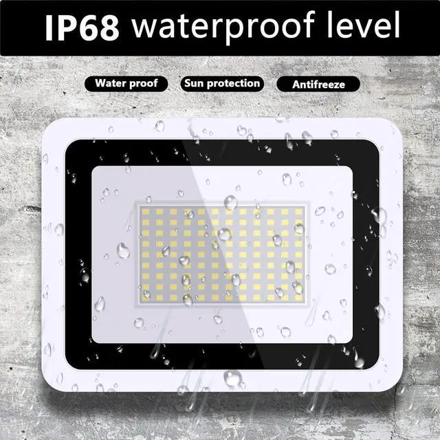 Alt view image 3 of 6 - 100W Super Bright LED Outdoor Flood Light, IP68 Waterproof Landscape Work Lamp with US Plug, White Housing, Cool White Lighting for Garden Roof Yard Store
