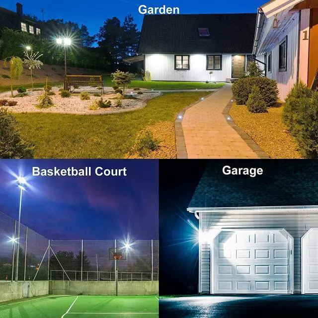 Alt view image 6 of 6 - 100W Super Bright LED Outdoor Flood Light, IP68 Waterproof Landscape Work Lamp with US Plug, White Housing, Cool White Lighting for Garden Roof Yard Store