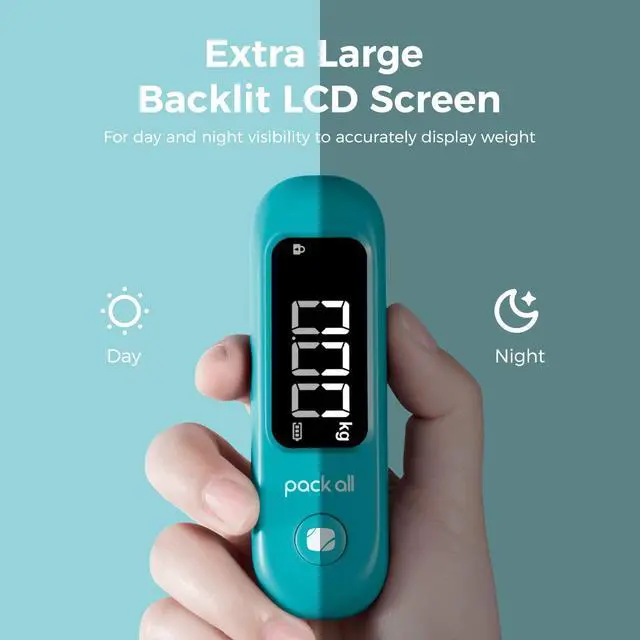 Alt view image 2 of 7 - 110 Lbs Luggage Scale, Digital Handheld Baggage Scale, Travel Suitcase Weight Scale with LCD Display, Battery Included, Malachite Blue