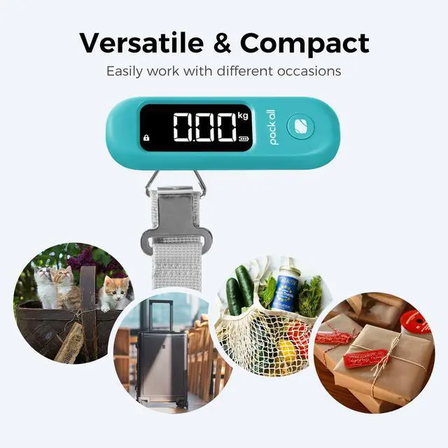 Alt view image 5 of 7 - 110 Lbs Luggage Scale, Digital Handheld Baggage Scale, Travel Suitcase Weight Scale with LCD Display, Battery Included, Malachite Blue