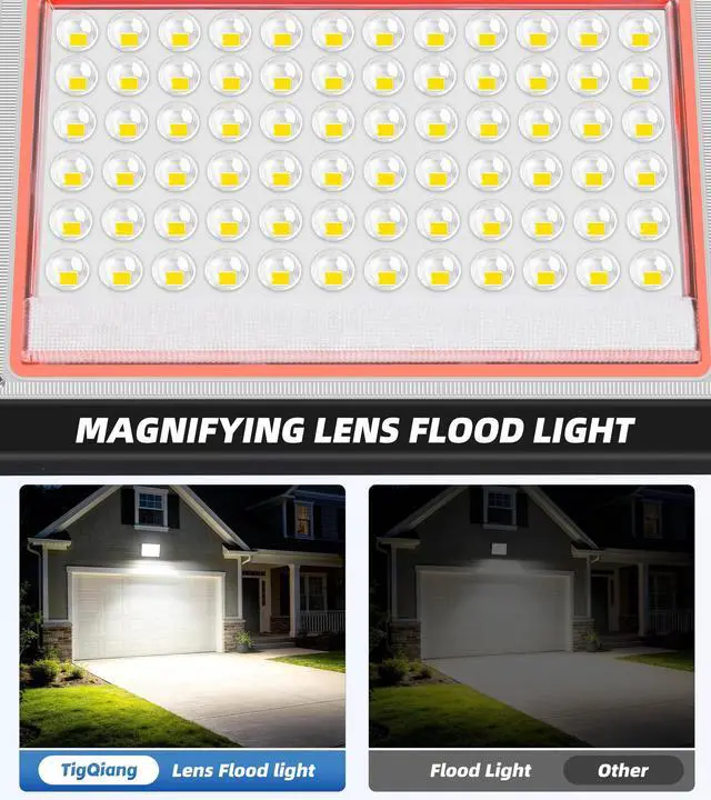 Alt view image 5 of 7 - 60W Flood Light Outdoor with Plug, 7200LM Exterior Security Lights with 6ft Cable, 5000K Daylight White LED Work Light, IP66 Waterproof Exterior Floodlight for Yard Garage Stadium Garden patio, 2 Pack