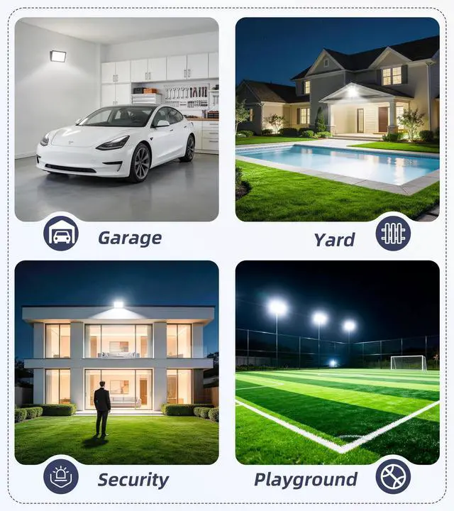 Alt view image 7 of 7 - 60W Flood Light Outdoor with Plug, 7200LM Exterior Security Lights with 6ft Cable, 5000K Daylight White LED Work Light, IP66 Waterproof Exterior Floodlight for Yard Garage Stadium Garden patio, 2 Pack