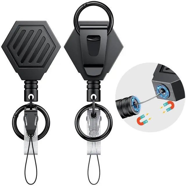Main image of 2 Pack Heavy Duty Retractable Keychain with Magnetic Closure Retractable Badge Reel for up to 16 oz Badge Holder with 35" Stainless Steel Spring Coil ABS Casing Belt Clip and Carabiner Ring