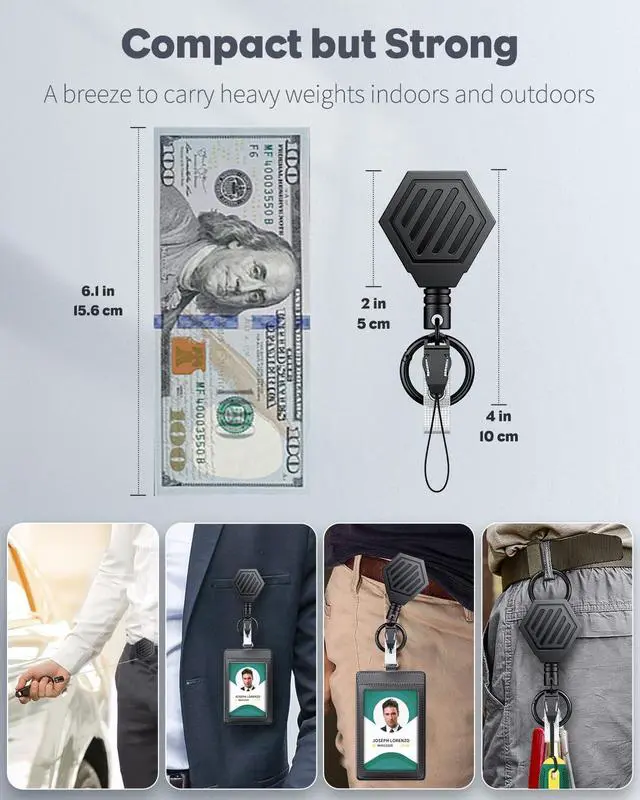 Alt view image 3 of 6 - 2 Pack Heavy Duty Retractable Keychain with Magnetic Closure Retractable Badge Reel for up to 16 oz Badge Holder with 35" Stainless Steel Spring Coil ABS Casing Belt Clip and Carabiner Ring