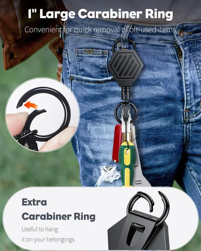 Alt view image 6 of 6 - 2 Pack Heavy Duty Retractable Keychain with Magnetic Closure Retractable Badge Reel for up to 16 oz Badge Holder with 35" Stainless Steel Spring Coil ABS Casing Belt Clip and Carabiner Ring