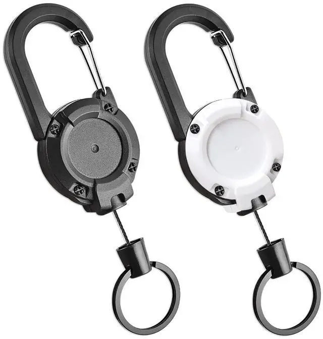 Main image of Retractable Keychain Heavy Duty, 2 Pack Badge Holders with with 26" Cord Key Lanyard Ring, Retractable Keychain Clip Id Holder, Retractable Carabiner Hook Badge Leash Work Key Chain 10 oz Retraction