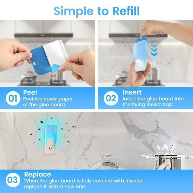 Alt view image 6 of 7 - 10 Pack Refill Cartridges Compatible with Raid Essentials Flying Insect Light Trap, Extra Sticky Refill Cartridges for Flying Insect Light Trap for Effective Pest Control, Odorless and Pet Safe