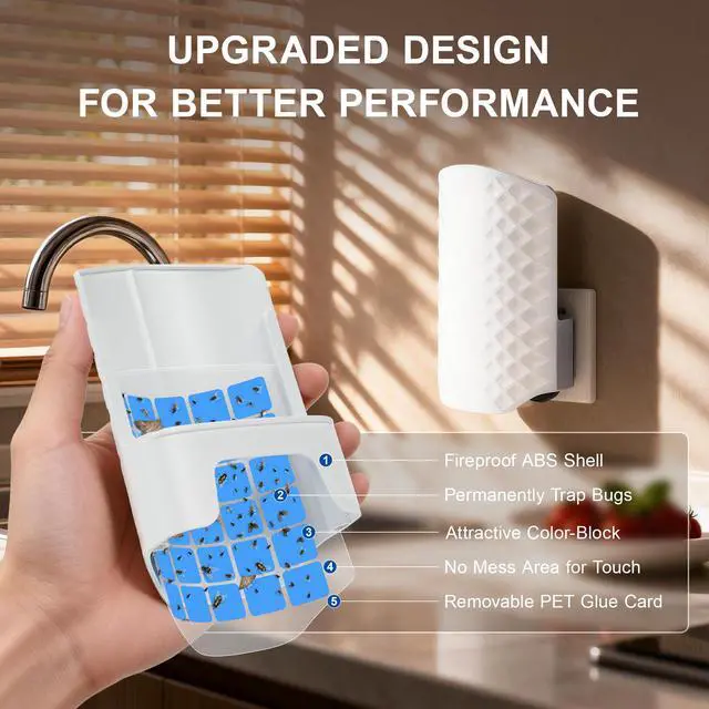 Alt view image 2 of 7 - Flying Insect Trap for Indoors, Plug-in Fly Trap Bug Catcher for Gnats, Fruit Flies & House Flies, Upgraded Blue UV Light Trap with Sticky Cards, Silent & Mess-Free, 1 Device + 5 Refill