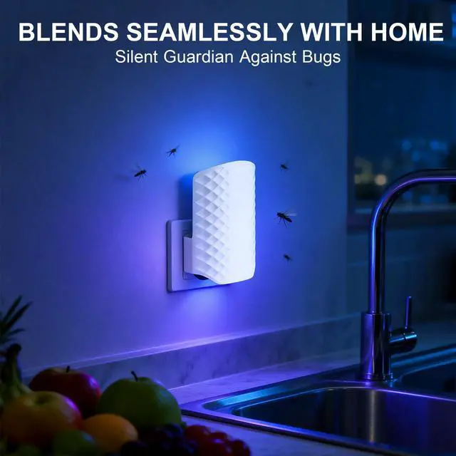 Alt view image 5 of 7 - Flying Insect Trap for Indoors, Plug-in Fly Trap Bug Catcher for Gnats, Fruit Flies & House Flies, Upgraded Blue UV Light Trap with Sticky Cards, Silent & Mess-Free, 1 Device + 5 Refill
