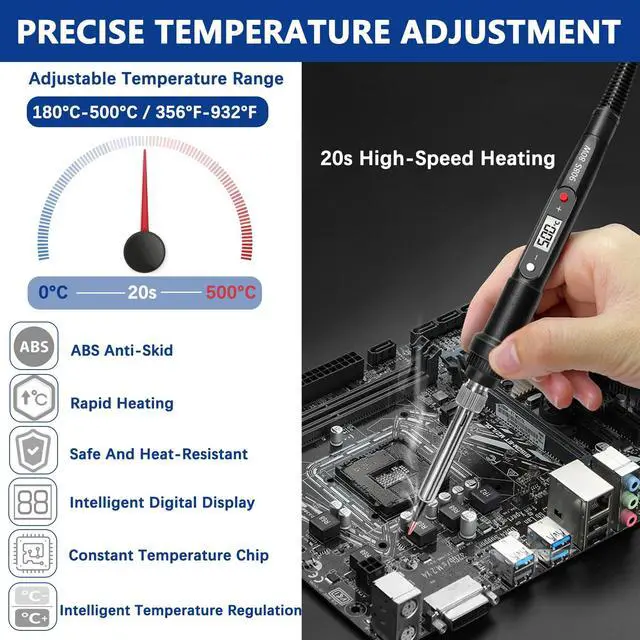 Alt view image 3 of 7 - Soldering Iron Heat Set Insert Tool, 80W 110V LCD Digital Soldering Welding Iron Kit with Iron Tips and Heat Set Insert Tips, 16-in-1 Adjustable Temperature 180-500 Solder Kit, Black