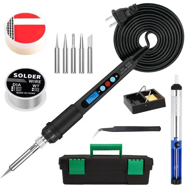 Main image of Soldering Iron Kit, 60W LED Display Soldering Gun with Ceramic Heater, 12-in-1 Adjustable Temperature Tool Kit Includes Tips, Solder Wire, Flux Paste, Pump, and Case for DIY& Electronic Repairs