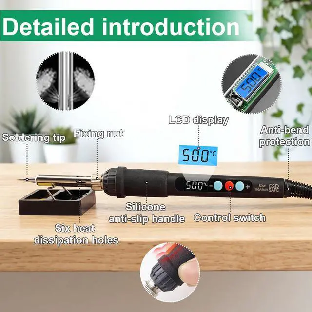 Alt view image 3 of 7 - Soldering Iron Kit, 60W LED Display Soldering Gun with Ceramic Heater, 12-in-1 Adjustable Temperature Tool Kit Includes Tips, Solder Wire, Flux Paste, Pump, and Case for DIY& Electronic Repairs