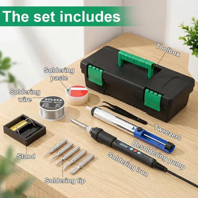 Alt view image 2 of 7 - Soldering Iron Kit, 60W LED Display Soldering Gun with Ceramic Heater, 12-in-1 Adjustable Temperature Tool Kit Includes Tips, Solder Wire, Flux Paste, Pump, and Case for DIY& Electronic Repairs