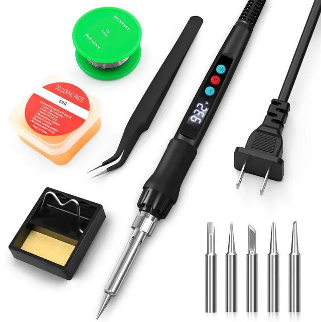 Main image of Soldering Iron Kit, 100W Soldering Gun with LED Digital Display, Adjustable Temperature 356-932 Solder Kit for Electronics, Includes Soldering Iron Tip, Solder Wire, Stand, Tweezers and Paste, Black