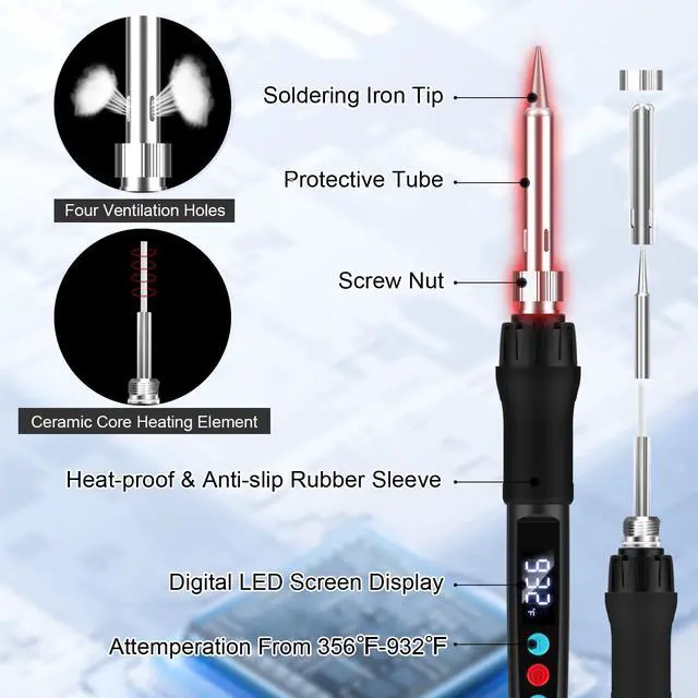Alt view image 2 of 7 - Soldering Iron Kit, 100W Soldering Gun with LED Digital Display, Adjustable Temperature 356-932 Solder Kit for Electronics, Includes Soldering Iron Tip, Solder Wire, Stand, Tweezers and Paste, Black