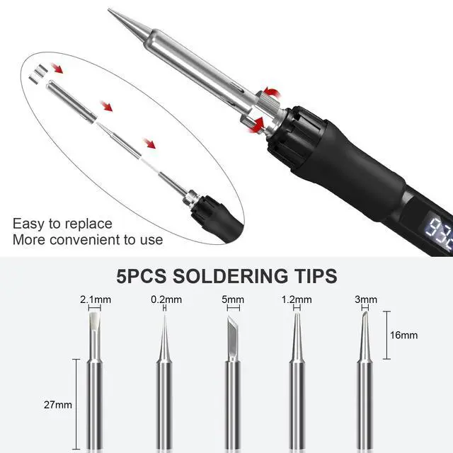 Alt view image 3 of 7 - Soldering Iron Kit, 100W Soldering Gun with LED Digital Display, Adjustable Temperature 356-932 Solder Kit for Electronics, Includes Soldering Iron Tip, Solder Wire, Stand, Tweezers and Paste, Black