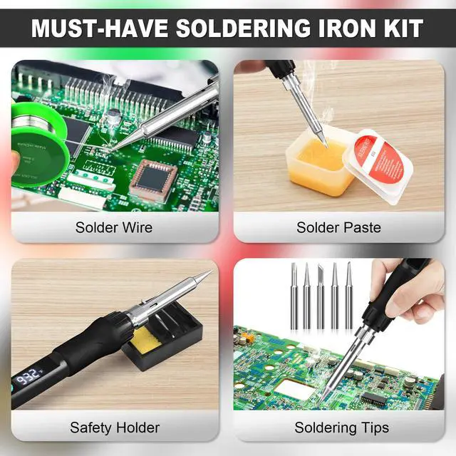Alt view image 5 of 7 - Soldering Iron Kit, 100W Soldering Gun with LED Digital Display, Adjustable Temperature 356-932 Solder Kit for Electronics, Includes Soldering Iron Tip, Solder Wire, Stand, Tweezers and Paste, Black