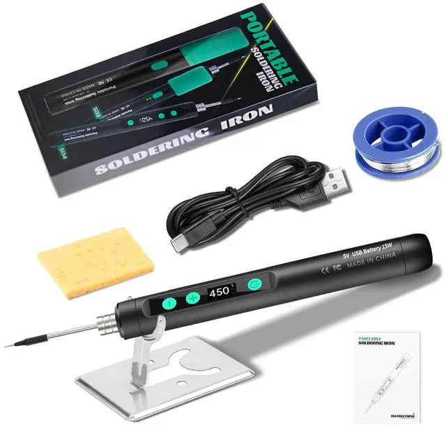 Main image of Portable Wireless Soldering KitFeatures a 1100mAh rechargeable USB-C soldering pen LCD screen for adjustable temperature settings. home appliance repairs and DIY projects. 8-second rapid heat-up.