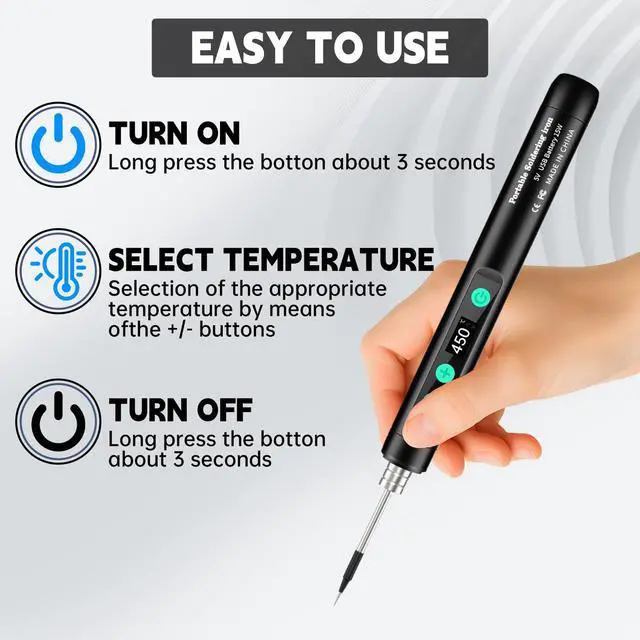 Alt view image 2 of 7 - Portable Wireless Soldering KitFeatures a 1100mAh rechargeable USB-C soldering pen LCD screen for adjustable temperature settings. home appliance repairs and DIY projects. 8-second rapid heat-up.