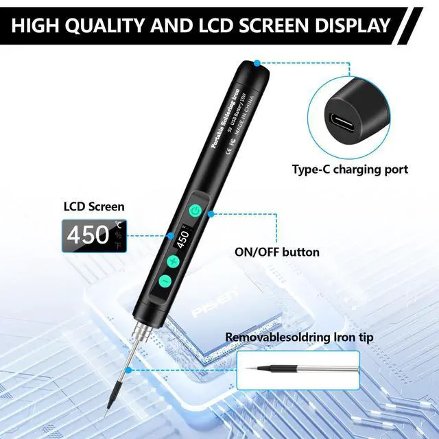 Alt view image 6 of 7 - Portable Wireless Soldering KitFeatures a 1100mAh rechargeable USB-C soldering pen LCD screen for adjustable temperature settings. home appliance repairs and DIY projects. 8-second rapid heat-up.