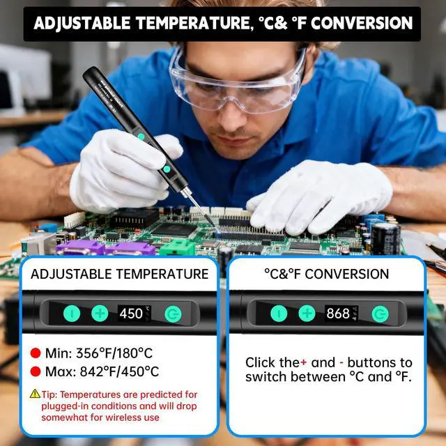 Alt view image 7 of 7 - Portable Wireless Soldering KitFeatures a 1100mAh rechargeable USB-C soldering pen LCD screen for adjustable temperature settings. home appliance repairs and DIY projects. 8-second rapid heat-up.