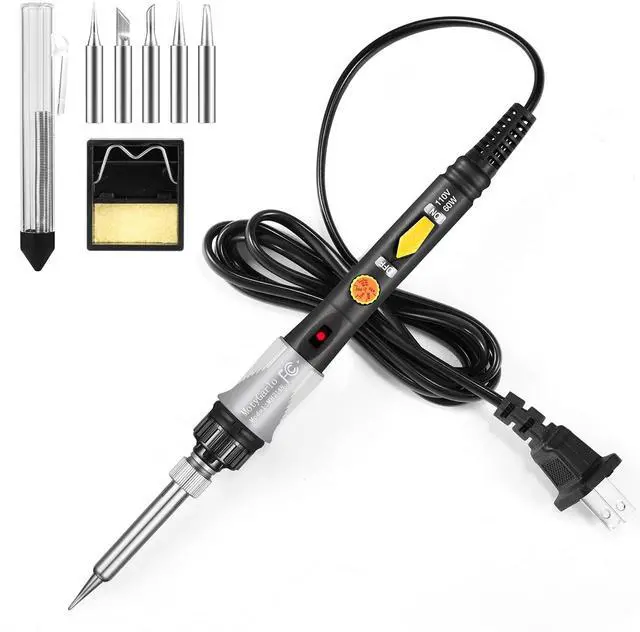 Main image of 60W Adjustable Temperature Soldering Iron Kit, 8-in-1 Solder Kit Electronics with ON/Off Switch, 5 Soldering Tips, Solder Wire, Stand, Welding Tool for Soldering and Repair
