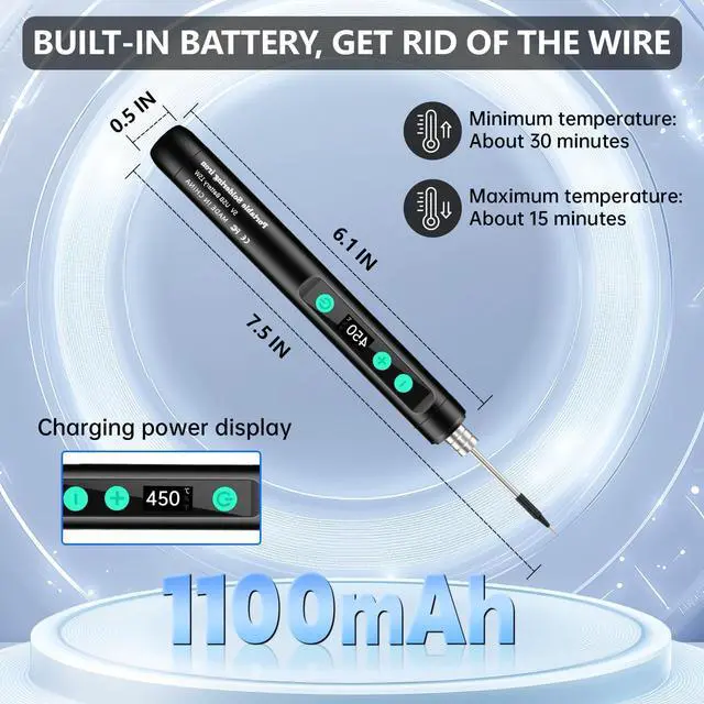 Alt view image 3 of 7 - Portable Wireless Soldering KitFeatures a 1100mAh rechargeable USB-C soldering pen LCD screen for adjustable temperature settings. home appliance repairs and DIY projects. 8-second rapid heat-up.
