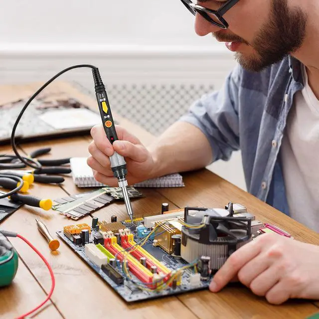 Alt view image 7 of 7 - 60W Adjustable Temperature Soldering Iron Kit, 8-in-1 Solder Kit Electronics with ON/Off Switch, 5 Soldering Tips, Solder Wire, Stand, Welding Tool for Soldering and Repair