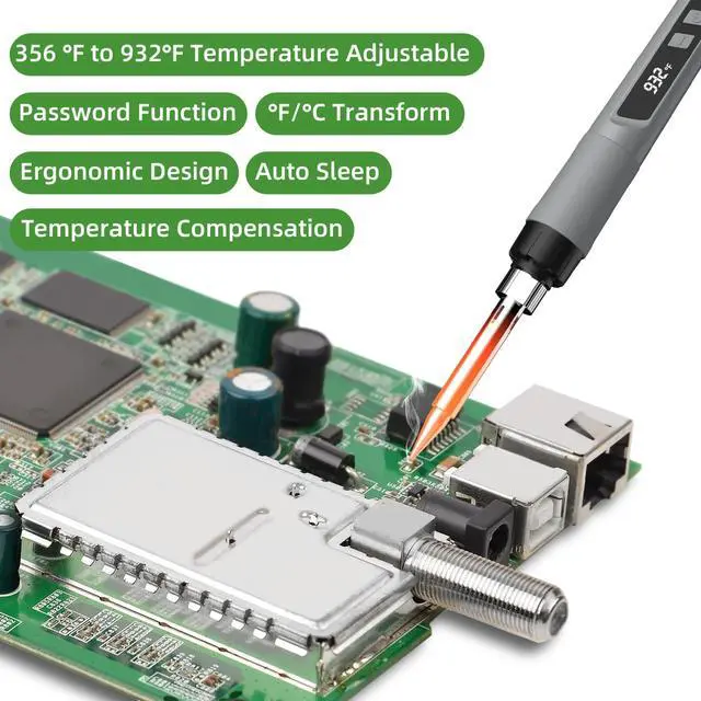 Alt view image 4 of 7 - Soldering Iron Kit, 190W Soldering Gun, 110V LED Solder Kit for Electronics, Adjustable Temperature 356-932, Includes Solder Wire, Sucker, Tips, Stand, Tweezers, Paste and Solid Wood Box, Grey