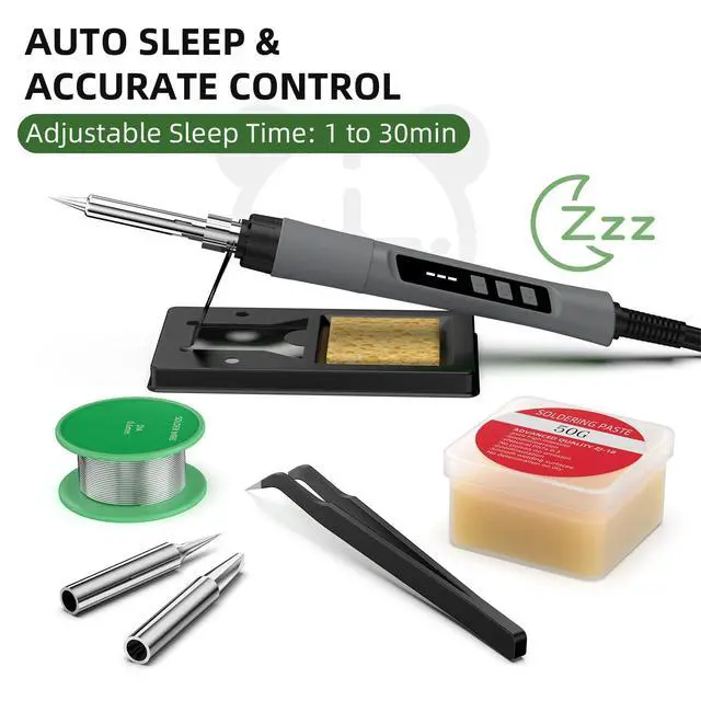 Alt view image 5 of 7 - Soldering Iron Kit, 190W Soldering Gun, 110V LED Solder Kit for Electronics, Adjustable Temperature 356-932, Includes Solder Wire, Sucker, Tips, Stand, Tweezers, Paste and Solid Wood Box, Grey